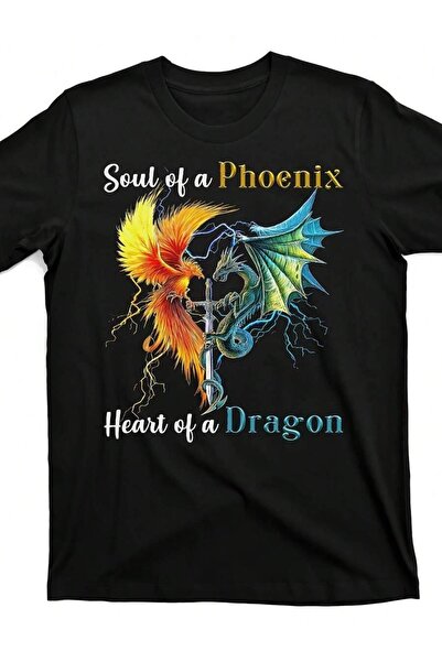 4Car Men's Asian-Inspired Dragon Phoenix T-Shirt - Black Retro Loose Fit Shor...