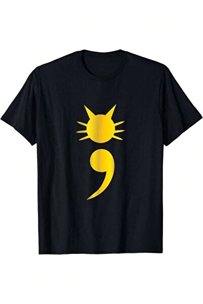 4Car Cute Cat Semicolon May T-Shirt - Mental Health Awareness Black Cotton Un...