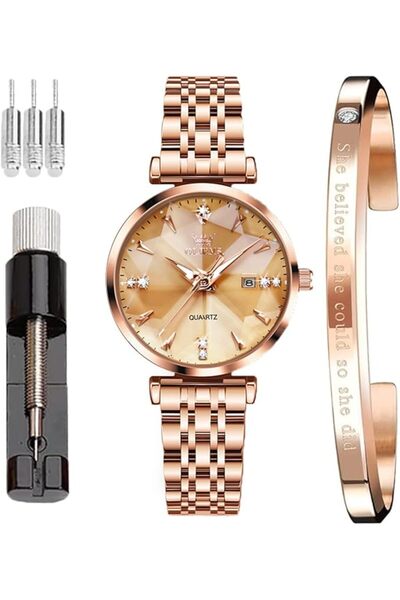 OLEVS Watches for Women Dress Roman Numerals Diamonds Stainless Steel Waterpr...