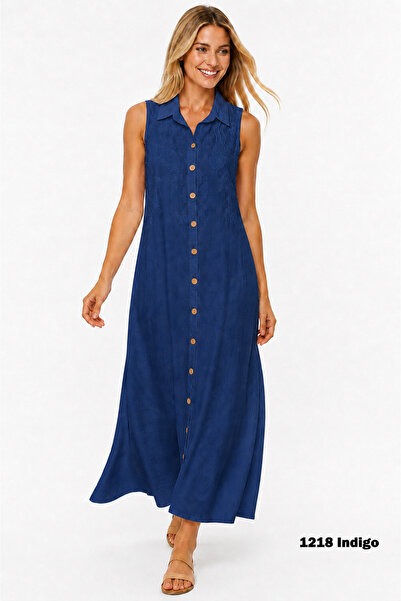 Duss 1218 Cotton High Collar Shirt Dress