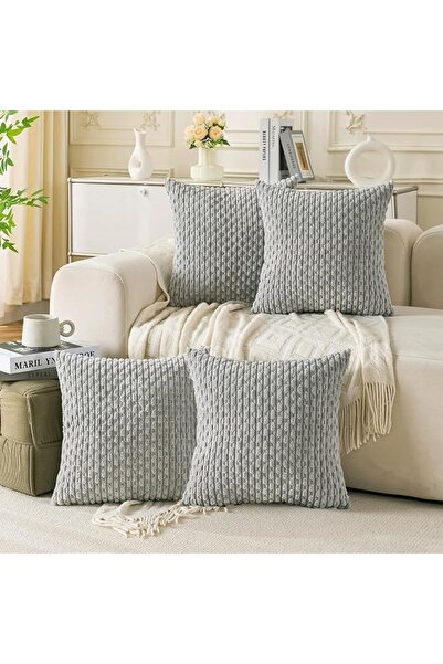 Cozoomy Set of 4 Grey Decorative Throw Pillow Covers 18x18 Inch Corduroy Pill...