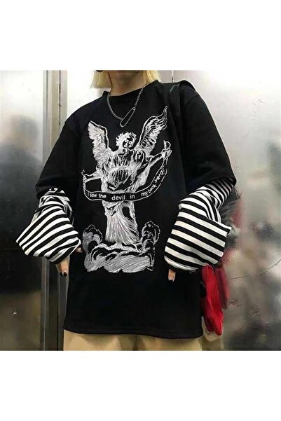 DEEFWEAR MINGALONDON Anđeo sa zastavom, tiskani lažni rukavi, unisex crna majica