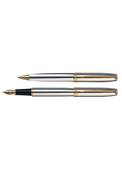 MC Micostore X-PEN LEGEND set, chrome ballpoint pen and fountain pen, gold ac...