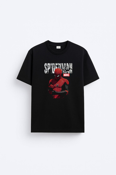 cesita Spider-Man Printed Cotton Black T-Shirt T-Shirt