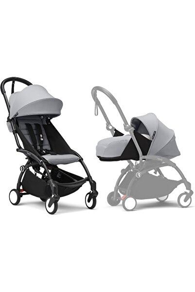 Stokke عربة أطفال YOYO3 مع حزمة للمواليد الجدد - تشمل إطارًا أسود، وحزمة ألوا...