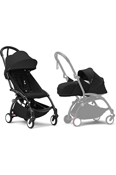 Stokke عربة أطفال YOYO3 مع حزمة للمواليد الجدد - تشمل إطارًا أسود، وحزمة ألوا...