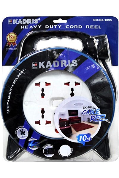 Kadris Heavy Duty 3 Way Socket Cable Extension Reel Cassette, 10 Meter Cable ...