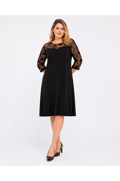 Şans Women's Plus Size, Black, Lace Detailed Dress 65N39607