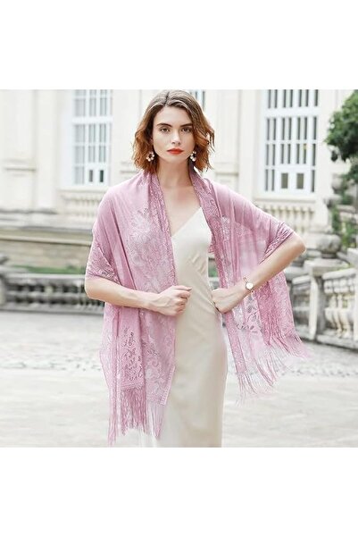 GENERAL Women's Floral Lace Scarf Shawl with Tassels, Soft Mesh Fringe Wraps ...