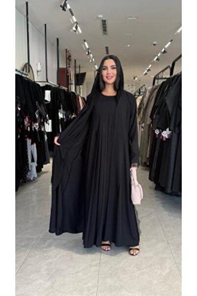 dar laha abaya Abaya D 6002 - with Soft Crepe Fabric and Lace on the Sides, R...