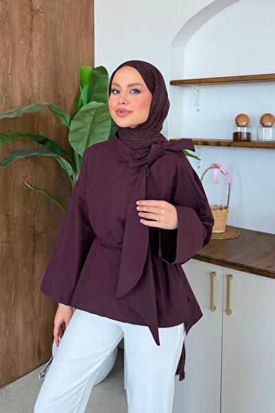 Hazamoda İkra Stand Collar Shirt Plum