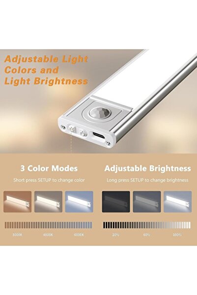 JOZUTTOW LED Motion Sensor Under Cabinet Light, 2 Pack Magnetic Rechargeable ...