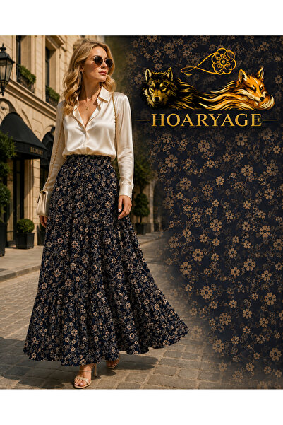 hoaryage Elastic Waist 3-Layer Ruffle Viscose Fabric Skirt, Mevlana Long Cott...