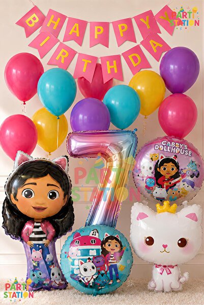Parti Station Gabby Dollhouse Balloon Set 7 Years Old 14 Pieces Birthday Ball...