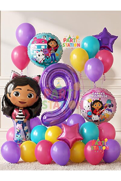 Parti Station Gabby Dollhouse Balloon 9 Years Old 18 Piece Birthday Balloon D...