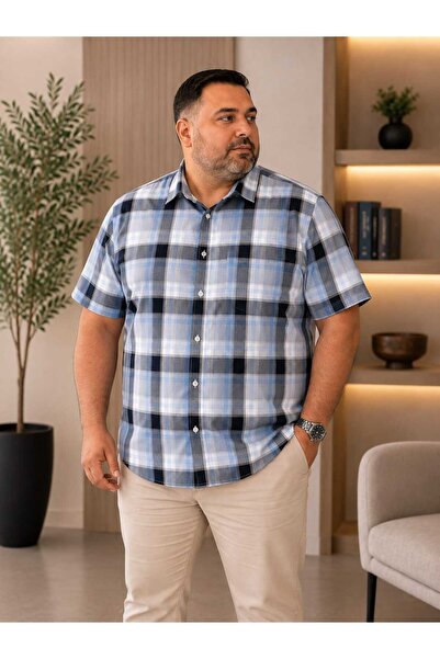 ETİQET Plus Size Single Pocket Short Sleeves Men's Shirt 70% Cotton 30% Polye...
