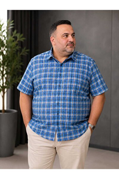 ETİQET Plus Size Single Pocket Short Sleeves Men's Shirt 70% Cotton 30% Polye...