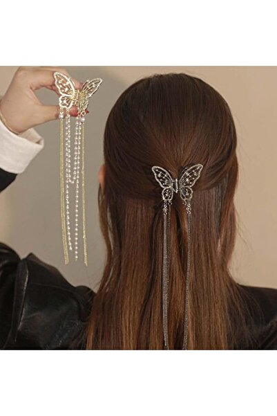 SWIUKPHE Butterfly Hair Clips for Women, Small Gold Metal with Fringe Hair Cl...