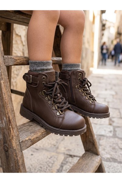 nuh kids Genuine Leather Brown Orthopedic Zippered Children's Boots