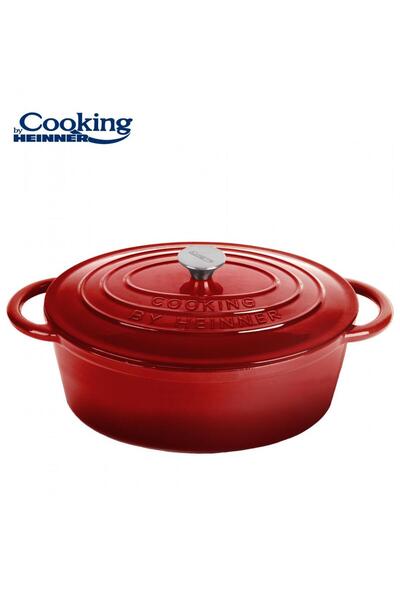 Heinner Oală ovală din fontă emailată cu capac, 9L, 37x29x15 cm, Red Line