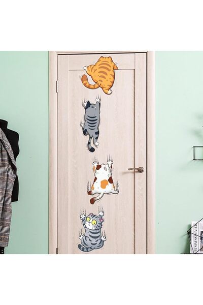 Tazweeq 4Pcs Scratch Cat Vinyl Car Stickers, Multi-Color Cats Scratch Cover F...
