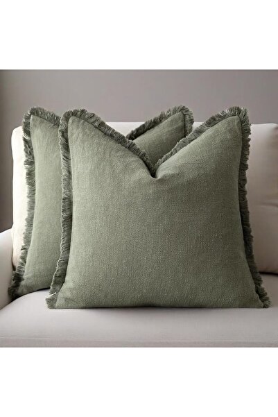 Generic Decorative Linen Throw Pillow Covers with Fringe, 45x45 cm, Set of 2,...