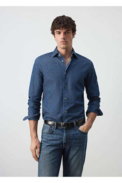 MANGO Man %100 pamuklu chambray gömlek