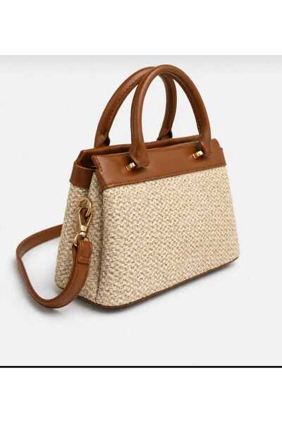 GlowSa Women's Straw Woven Fabric Hand Shoulder Bag Matte Black