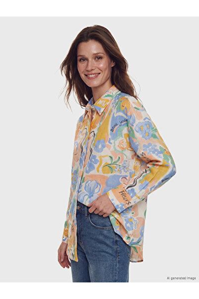 LC Waikiki Lcw Modest Orange Patterned Oversize Women's Shirt Tunic
