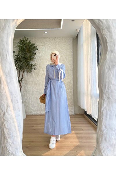 BELLASTORE Dilay Striped Belt Detailed Dress