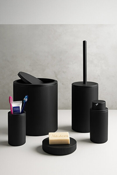 SORA GROUP 5-Piece Eco Bathroom Set Trash Can Toilet Brush Soap Dispenser Too...