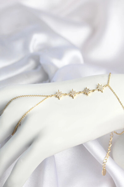 SORA GROUP Gold Color Zircon Stone Rowed Pole Star Model Şahmeran