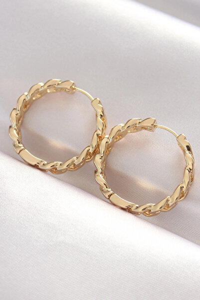 SORA GROUP Brass Gold Color Chain Model Hoop Earrings