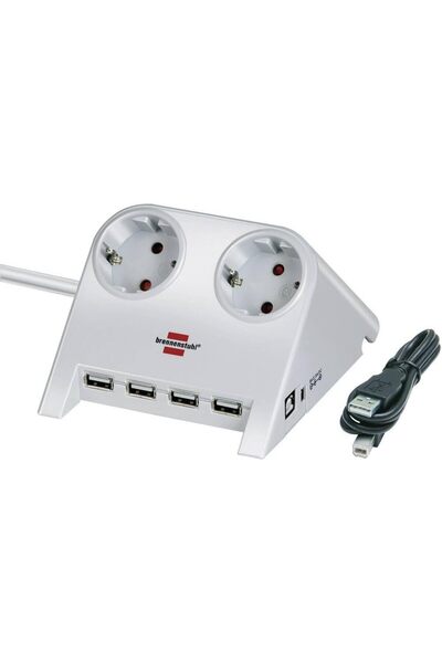 Brennenstuhl 4 X Usb2.0 2.100 mAh 2 Soketli Masaüstü Uzatma Priz Beyaz