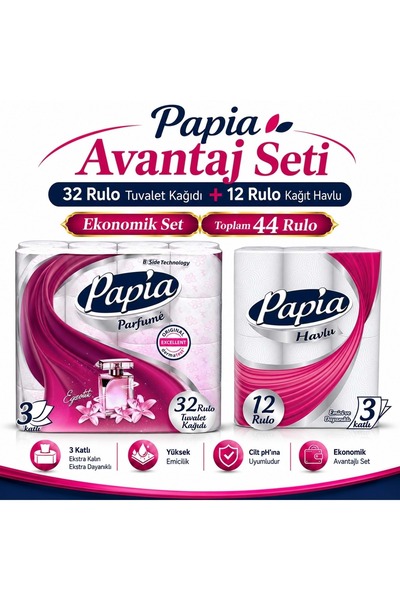 Papia Tuvalet Kağıdı (3 Katlı) 32 Li Pk Egzotik Parfümlü + 12 Li Paket Kağıt ...