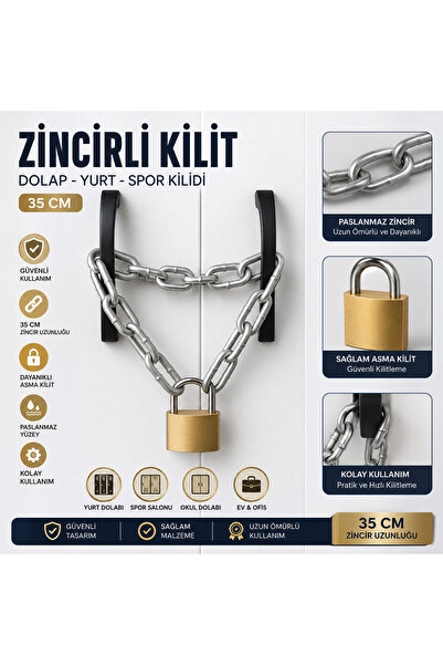 beneficio Zincirli Kilit Dolap Yurt Spor Kilidi Asma Kilit / Paslanmaz / 35 Cm