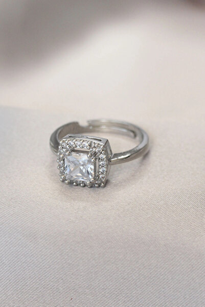 SORA GROUP Silver Color Baguette and Zircon Stone Square Ring