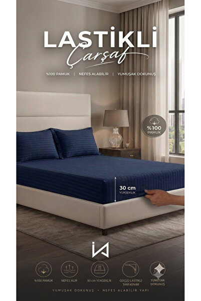 İz Home 100% Cotton Jacquard Combed Cotton Elastic Fitted Sheet |   +30 cm He...