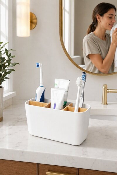 Generic 1 Pack Plastic Bamboo Divider Electric Toothbrush Holder Toothpaste O...