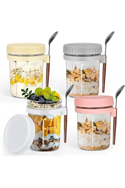 Generic 4-Piece Glass Jar Set, Overnight Oatmeal Jar (With Lids and Spoons) 3...
