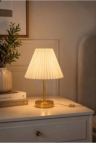 Elizim Home Lighting مصباح طاولة عصري من لونا بتصميم مطوي - قبعة كريمية، قاعد...