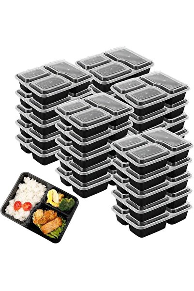 GENERAL Meal Prep Containers 25Pk 3 Compartments Leakproof Stackable Bento wi...