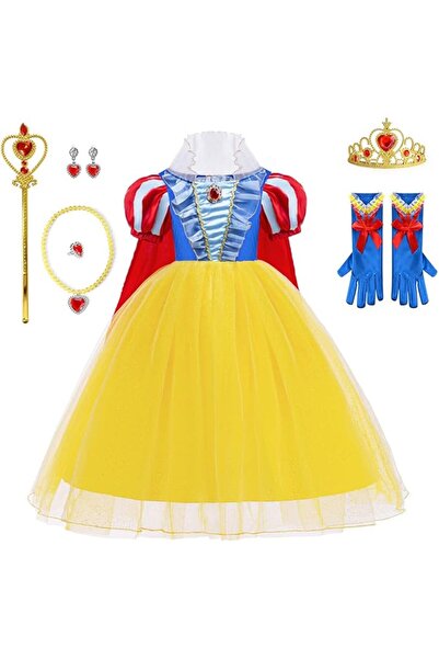 Yalla babY Girls Snow Princess Dress with 6 Accessories, Yellow Blue Puffy Co...