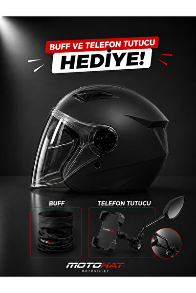 Motohat Motosiklet GÜNEŞ VİZÖRLÜ KASK - TELEFON TUTUCU VE BUFF HEDİYELİ