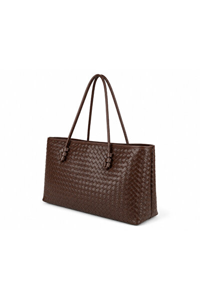 Miesse Women's Knitted Patterned Tote Large Shoulder Bag - Brown