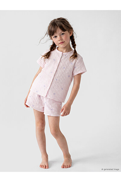 LC Waikiki White Crew Neck Girls' Shorts Pajama Set