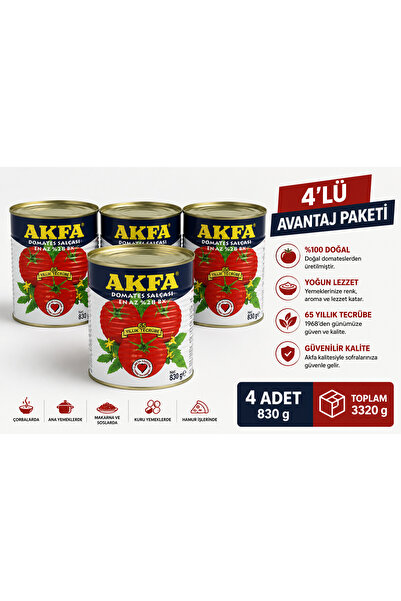 Akfa Domates Salçası Teneke 830 gr x 4 Adet
