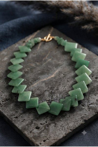 ZGNOVA Handmade Square Shaped Aventurine Natural Stone Special Design Necklace