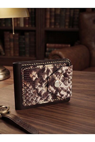 LUNA LUSTER Snake Print Black Leather Men's Card Holder & Wallet Drc84