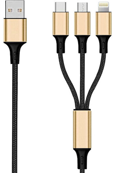 2go Πλεγμένο καλώδιο USB σε Lightning / Type-C / micro USB 1.5μ Χρυσό (797152)